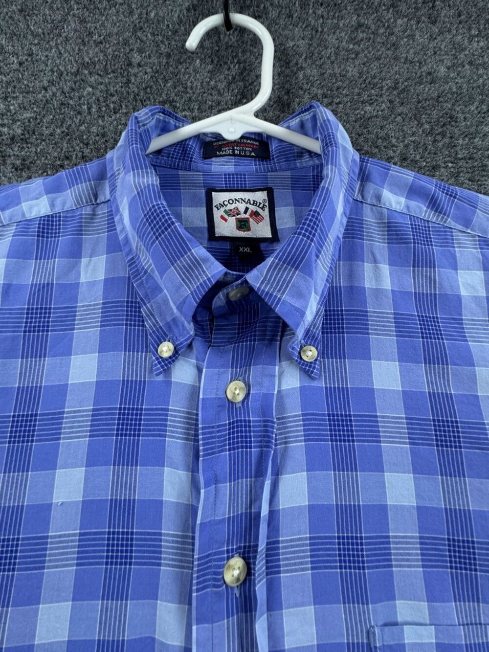 VTG Faconnable Blue Men USA Button-Down 2XL Cotton Long Sleeve Pocket Shirt